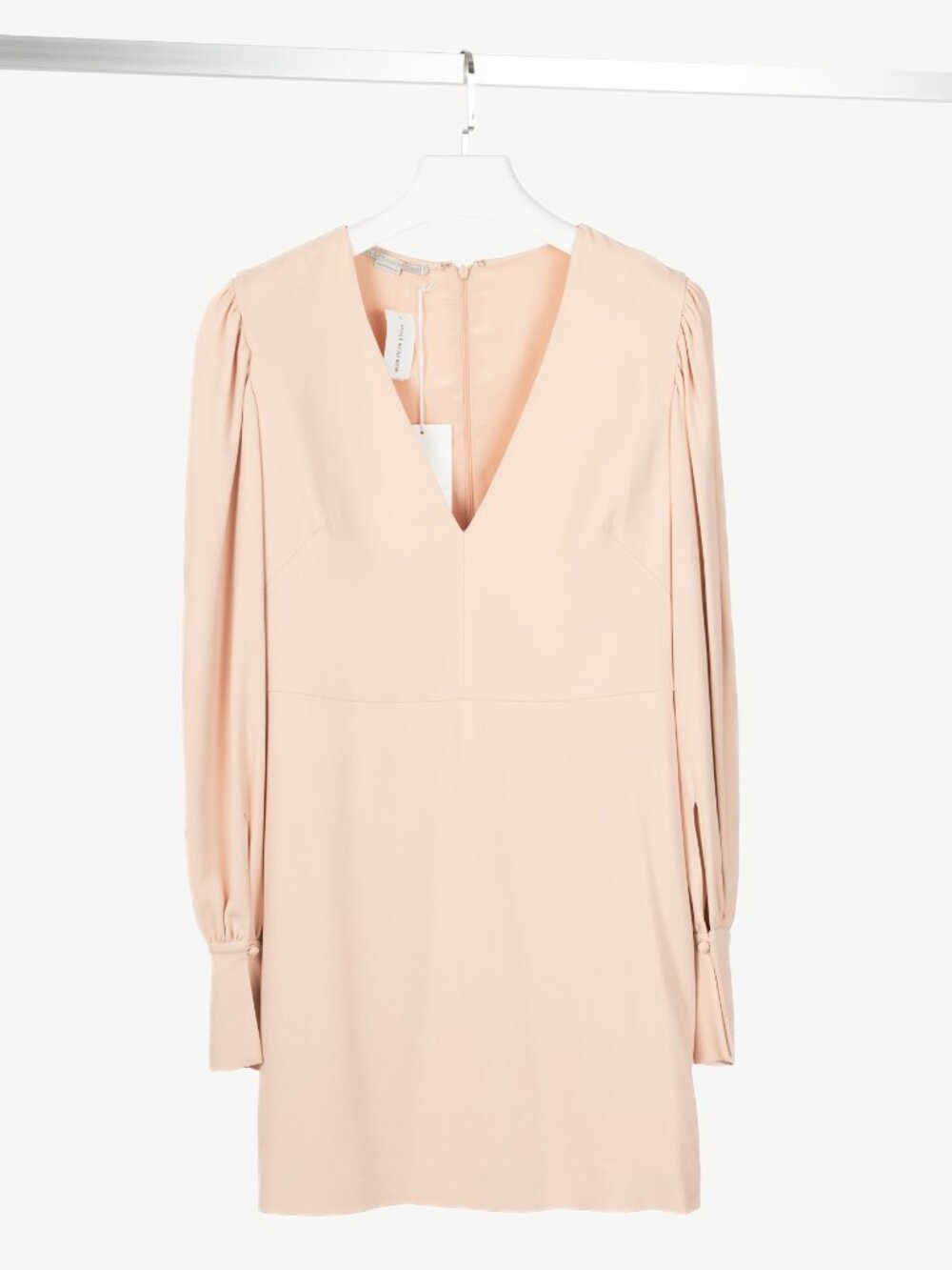 Stella McCartney Linda Pink Bishop-Sleeve Cady V-Neck Mini Dress